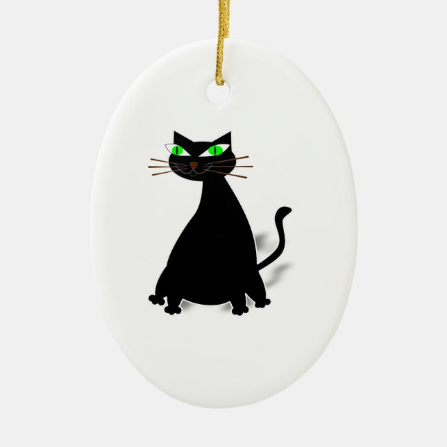 Ornement En Céramique Chat noir gras aux yeux verts (Devant)