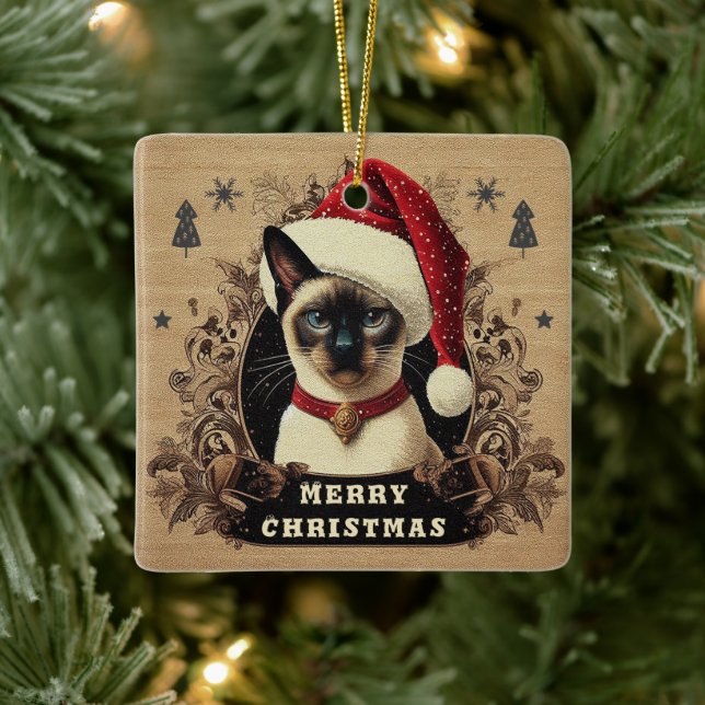 Ornement En Céramique Chat Siamese, Noël Père Noël Kitten (Arbre)