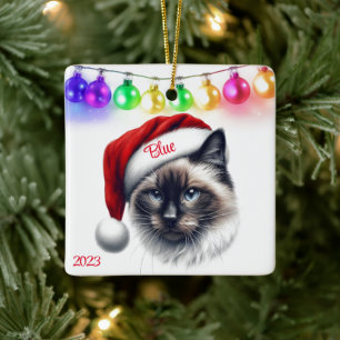 Ornement En Céramique Chat Siamois à cheveux longs Noël