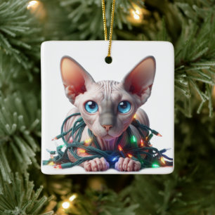 Ornement En Céramique Chat Sphynx Noël