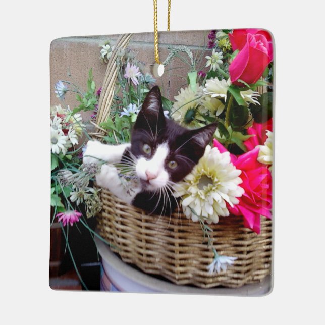Ornement En Céramique Chaton dans un panier (Gauche)