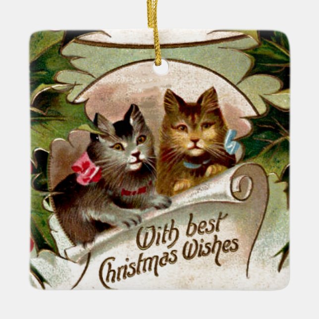 Ornement En Céramique Chatons de Noël - Design de Noël Vintage (Devant)