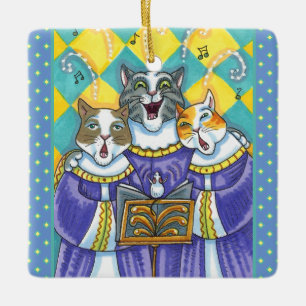 ORNEMENT EN CÉRAMIQUE CHATS CHOIR ÉGLISE & SOURIS CHANTER CAROLS DE NOËL
