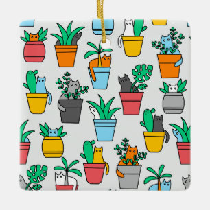 Ornement En Céramique Chats dans les pots à fleurs