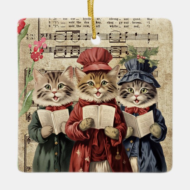 Ornement En Céramique Chats de Noël (Devant)