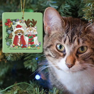 Ornement En Céramique Chats de Noël drôles de vacances Photo Frères et s