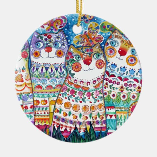 Ornement En Céramique Chats heureux d'été (Devant)