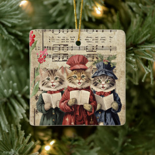 Ornement En Céramique Chats qui chantent des chants de Noël