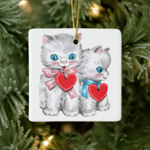 Ornement En Céramique Chats vintages de la Saint Valentin, Cute Kitten