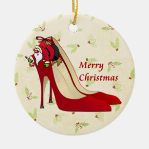 Ornement En Céramique Chaussures Red High Heel / Père Noël Elf