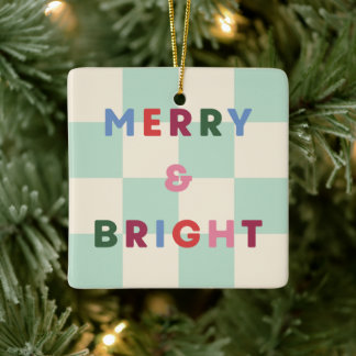 Ornement En Céramique Checkerboard Merry & Bright Christmas Ornament