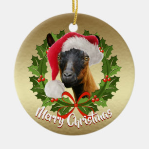 Ornement En Céramique CHÈQUE Oberhasli Laitier Chèvre Doe Père Noël