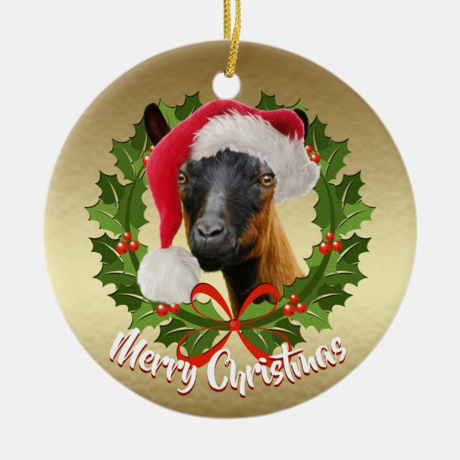 Ornement En Céramique CHÈQUE Oberhasli Laitier Chèvre Doe Père Noël (Devant)