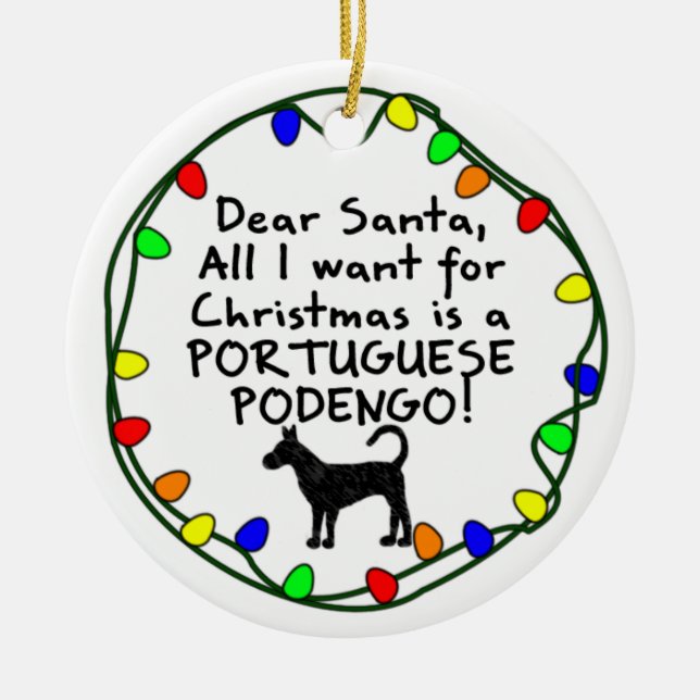 Ornement En Céramique Cher Portugais Podengo de Père Noël (Devant)