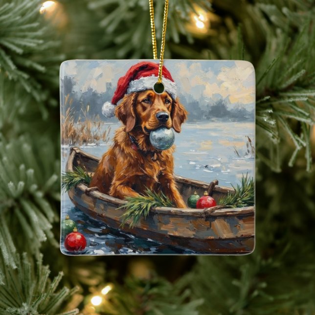 Ornement En Céramique Chesapeake Bay Retriever Christmas Hunting Boat (Arbre)