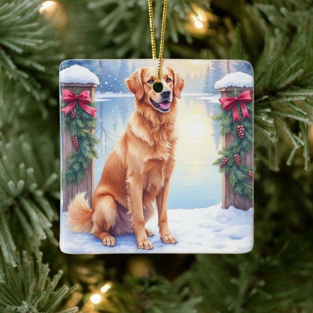 Ornement En Céramique Chesapeake Bay Retriever Winter Lakeside Christmas (Arbre)