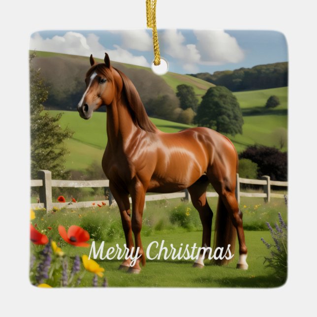 Ornement En Céramique Cheval arabe à la campagne (Devant)