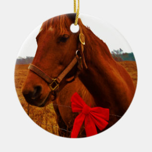 Ornement En Céramique Cheval avec Bow rouge