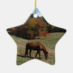 Ornement En Céramique Cheval Brown avec arbres à automne