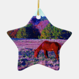 Ornement En Céramique Cheval Brown en Grass violet