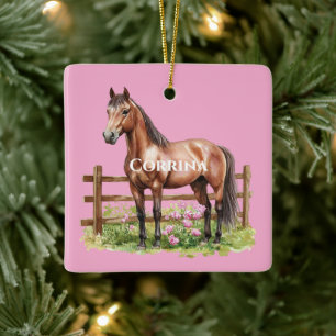 Ornement En Céramique Cheval Brown rose