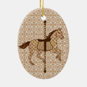 Ornement En Céramique Cheval de carrousel - Chocolat Brown et Tan