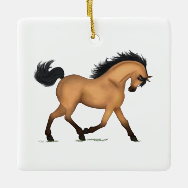Ornement En Céramique Cheval Dun Dun Trotting Personnalisé Noël (Devant)