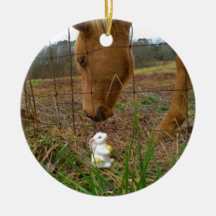 Ornement En Céramique cheval et fleur de printemps Bunny