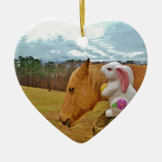 Ornement En Céramique Cheval Jaune, Lapin De Printemps (Devant)