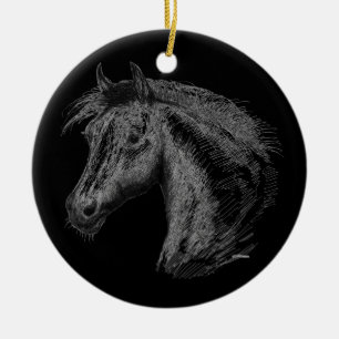 Ornement En Céramique Cheval : Noir