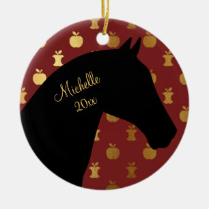 Ornement En Céramique Cheval silhouette personnalisé ~ Rouge, Pomme doré