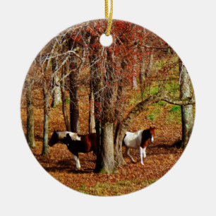 Ornement En Céramique Chevaux jumeaux Brown et blancs