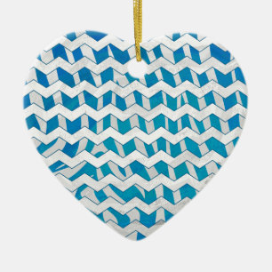 Ornement En Céramique Chevron bleu et blanc Zebra