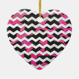 Ornement En Céramique Chevron Cow Hot rose et noir