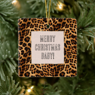 Ornement En Céramique Chic Brown Empreinte de léopard Noël