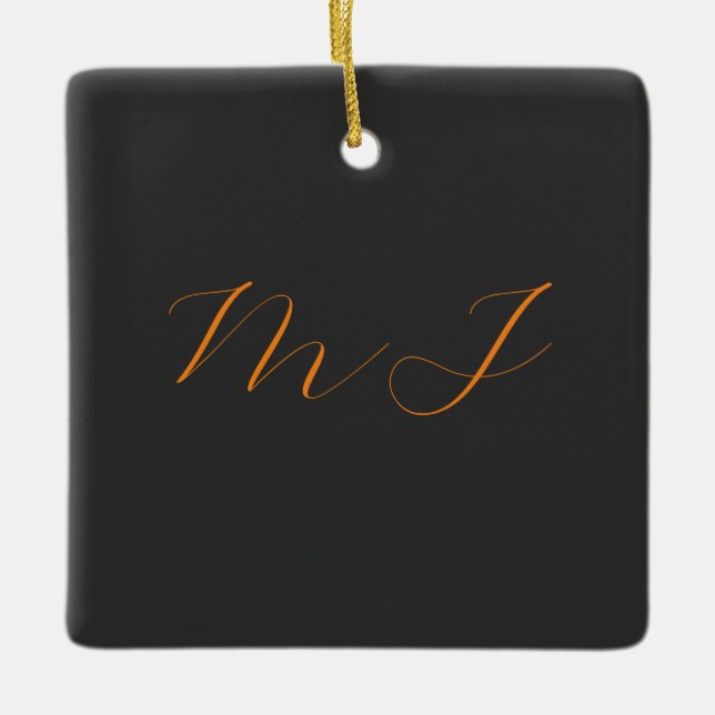 Ornement En Céramique Chic calligraphie gris orange monogramme nom initi (Devant)