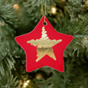 Ornement En Céramique Chic Noël métal étoile or rouge