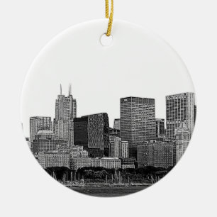 Ornement En Céramique Chicago Skyline Etché
