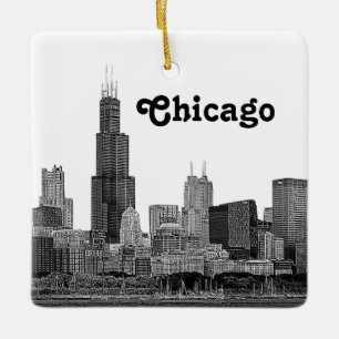Ornement En Céramique Chicago Skyline Etché