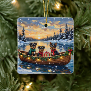 Ornement En Céramique Chien Affenpinscher Noël Bateau Fêtes