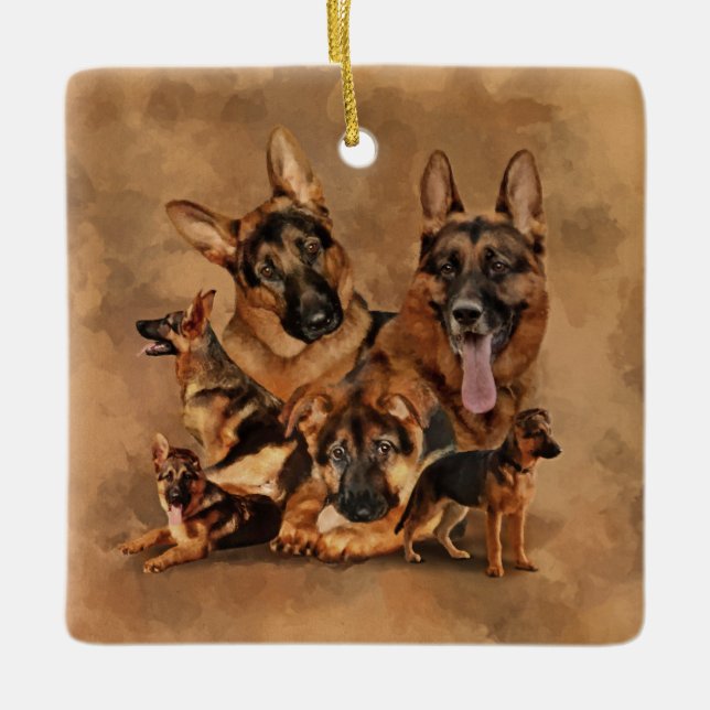 Ornement En Céramique Chien berger allemand - chiot, jeune, adulte (Devant)