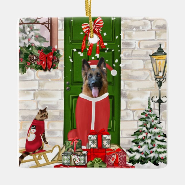 Ornement En Céramique Chien berger allemand Noël (Devant)