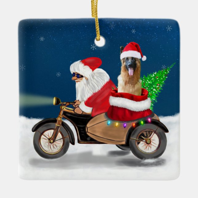 Ornement En Céramique Chien berger allemand Noël Père Noël (Devant)