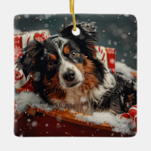 Ornement En Céramique Chien Berger Australien Noël Festif