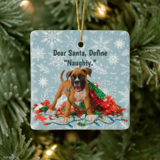 Ornement En Céramique Chien Boxer drôle de Noël