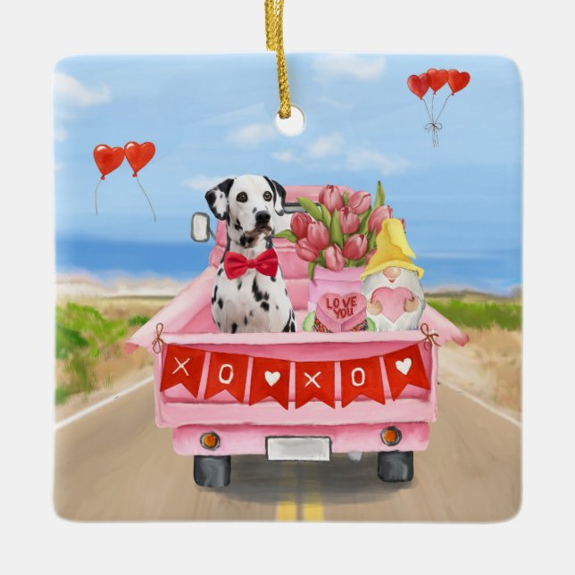 Ornement En Céramique Chien dalmate Saint Valentin Coeurs de Camion (Devant)