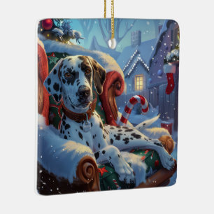 Ornement En Céramique Chien Dalmatien Noël Festif
