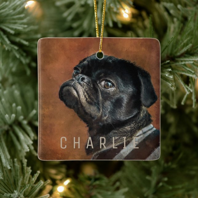Ornement En Céramique Chien de Carlin noir (Arbre)