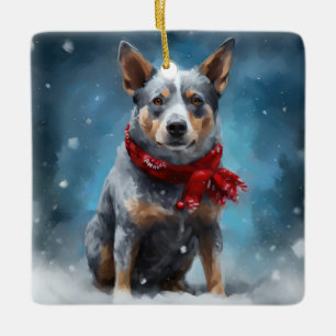 Ornement En Céramique Chien de Heeler Bleu à Noël de neige