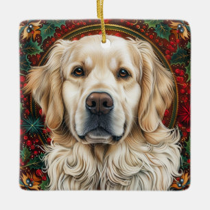 Ornement En Céramique Chien de Noël Golden Retreiver